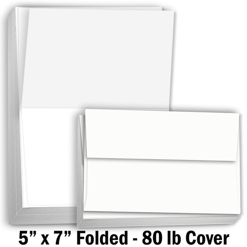 Hamilco Card Stock Folded Blank Cards with Envelopes 5x7 - Scored White Cardstock Paper 80lb Cover - 100 Pack (Bright) - Image 4